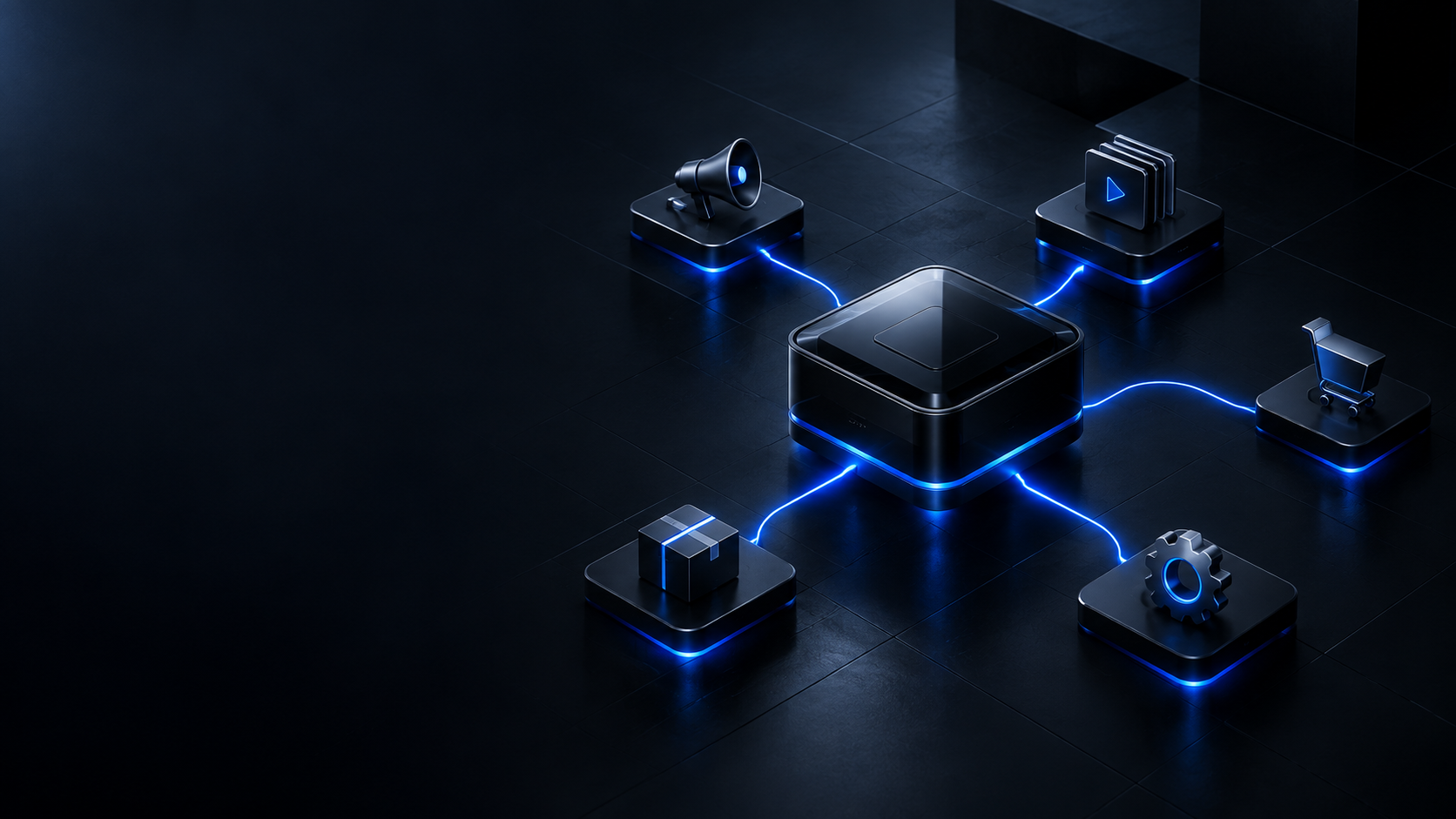 Five connected business systems surrounding a central operating core